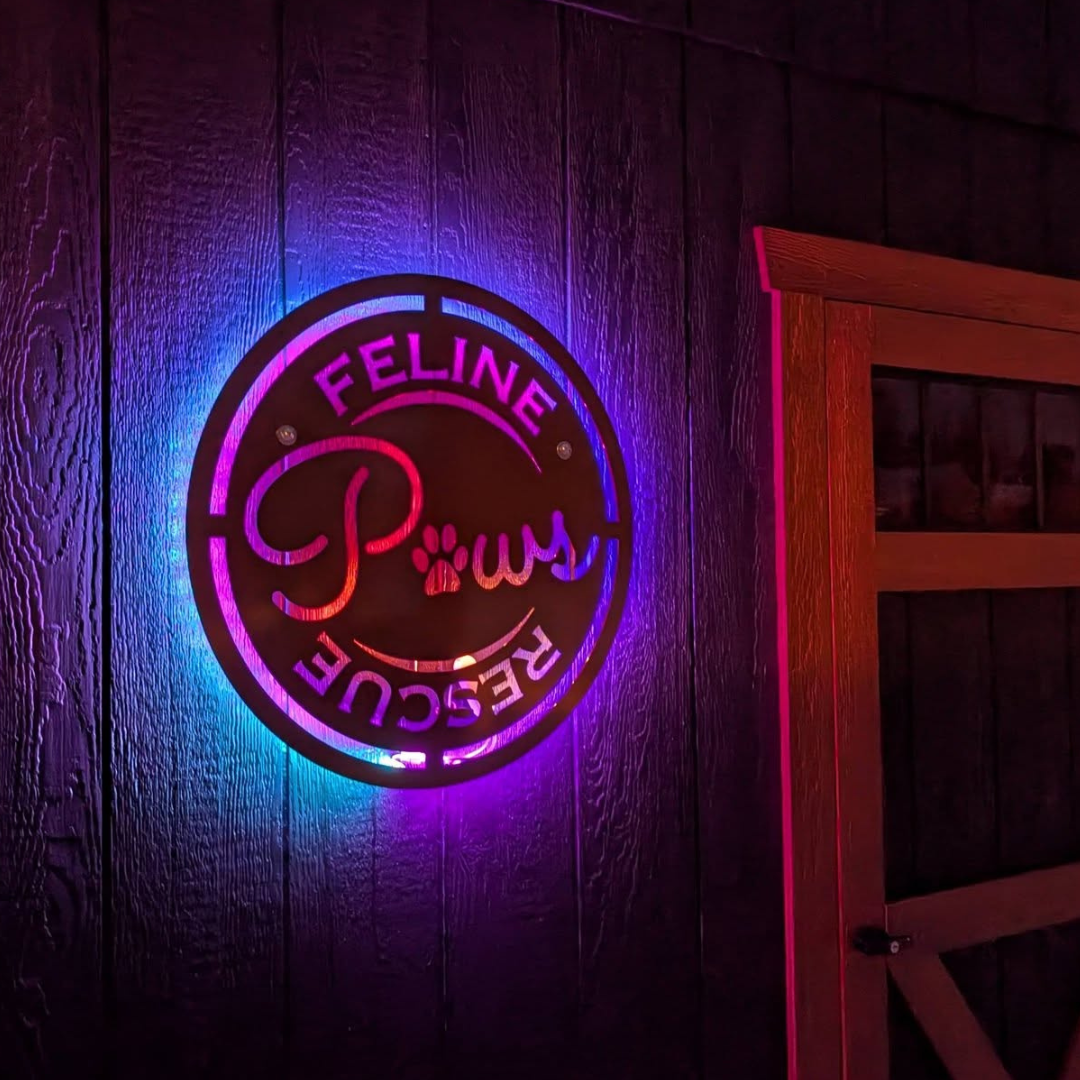 Feline Rescue - Custom Metal Sign with LED Backlighting